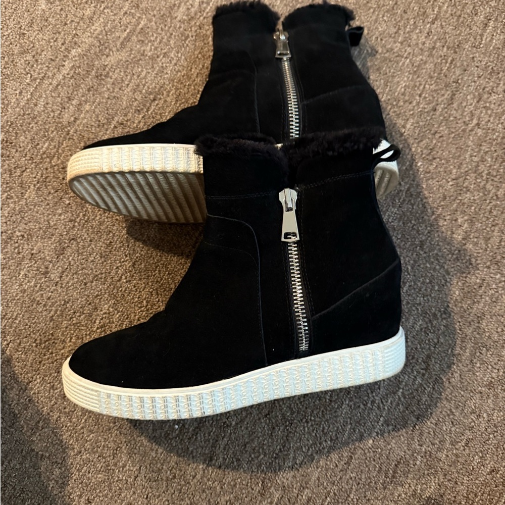 Steve Madden Black Suede Ankle Booties with White Soles